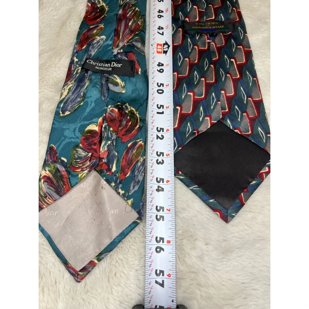 Vintage Mens Silk Necktie Lot Christian Dior Bugatti Floral Geometric Multi OS